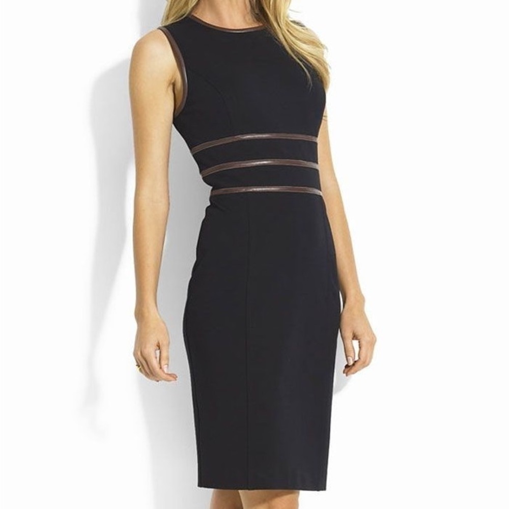 Lauren Ralph Lauren Black Sheath Dress Size 10 |Sleeveless Midi Faux leather